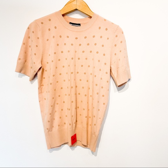 Karl Lagerfeld Tops - KARL LAGERFELD PARIS NWT Pink Nude Polka Dot Top